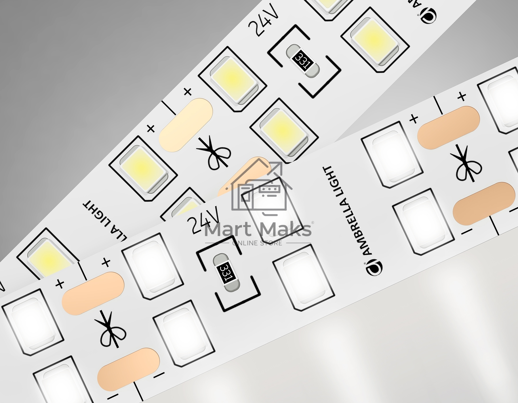 Светодиодная лента Ambrella light GS3602 2835 204Led/ 20W m/ 24V IP20 4500K/ 5000*14*1.2mm (2 конт.)