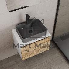 Комплект: тумба Bau Dream Blackwood 60, 1 ящик, раковина BAU Cerama 48х37, темно-серая, смеситель Hotel Black, черный матовый, выпуск клик клак черный