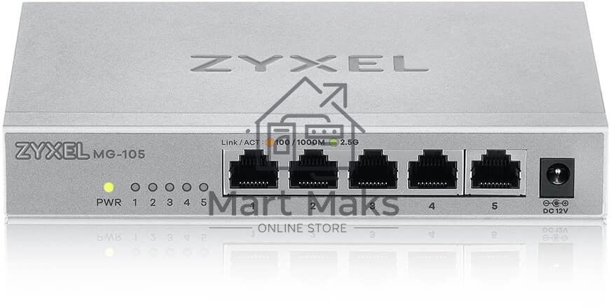 Мультигигабитный коммутатор Zyxel MG-105, 5x1/2,5GE, настольный, бесшумный