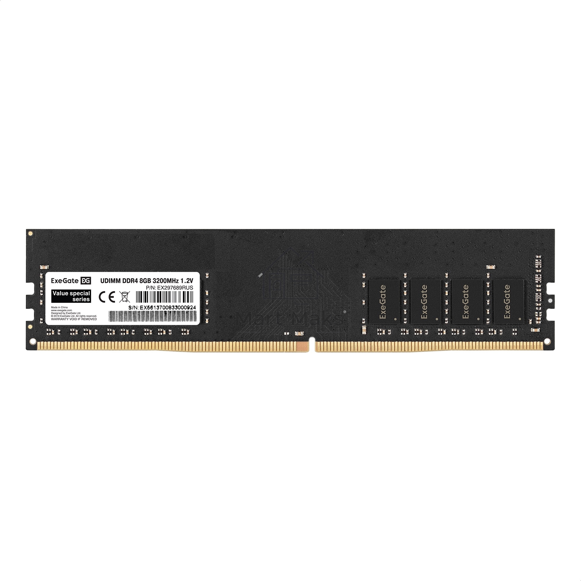 Оперативная память Exegate, DDR4, 8GB (1x8 GB), 3200 MHz, CL19, DIMM, OEM