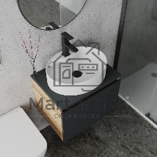 Комплект для ванной, 4 предмета (Тумба подвесная Blackwood 60 графит + Раковина BAU 51х41, с отв. под см-ль + Смеситель Hotel Black, выпуск черный)