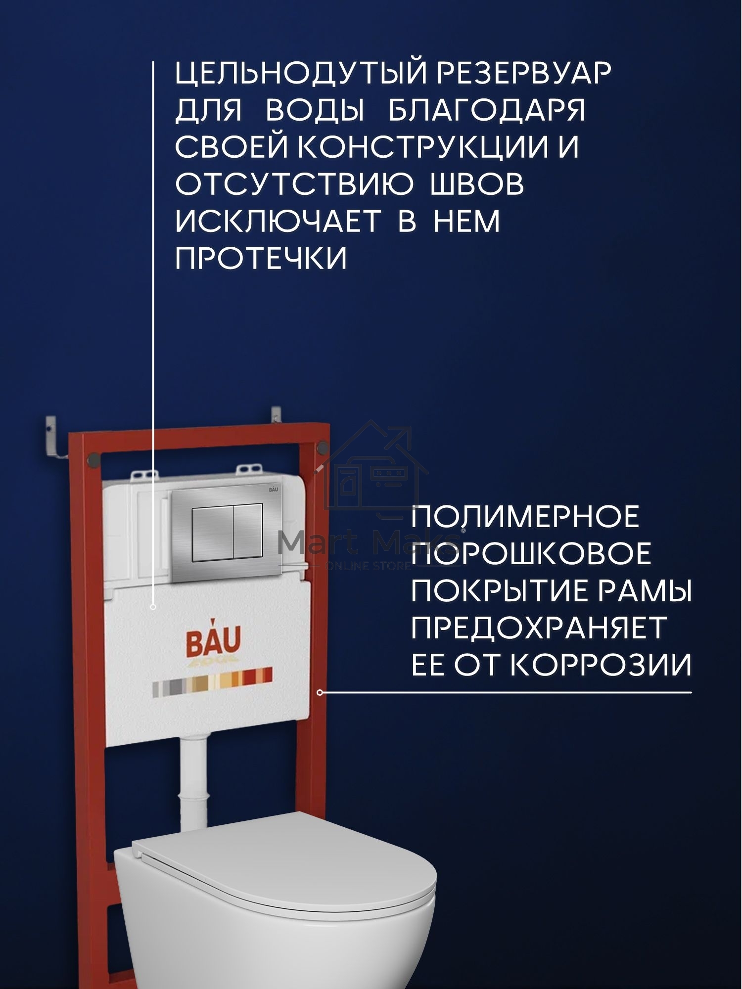 Комплект BAU 6 в 1: инсталляция BAU PRO для подвесного унитаза, унитаз подвесной безободковый торнадо обратного потока Bau Dream 52х36 Hurricane-5, сиденье быстросъемное микролифт, кнопка смыва BAU Stil антивандальная , нержавеющая сталь сатин