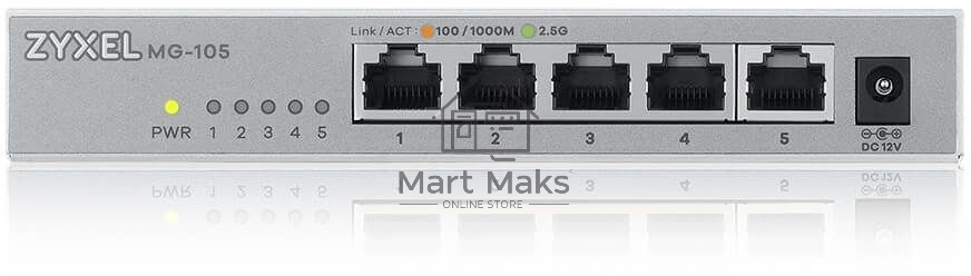 Мультигигабитный коммутатор Zyxel MG-105, 5x1/2,5GE, настольный, бесшумный