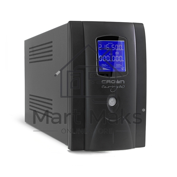 Источник бесперебойного питания CROWN Line Intractive CMU-SP650EURO LCD USB 650VA\390W, корпус металл, 1x12V/7AH, розетки 2*EURO+3*IEC, трансформатор AVR 140-290V, LCD-дисплей, съёмный кабель 1.2 м, порт RJ11/45, порт USB, защита: от перегрузки, от КЗ, от