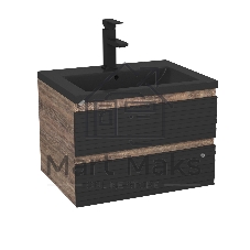 Тумба под раковину Bau Stil Loft black brushed, раковина кварцевая BAU Stil 58, черный металлик, смеситель Hotel Black, черный