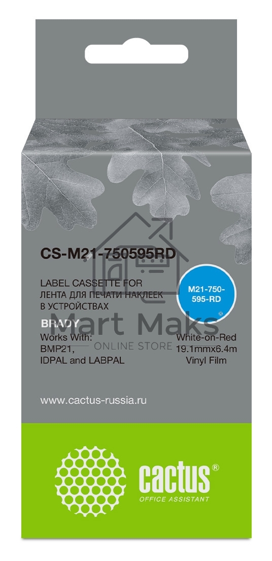 Картридж ленточный Cactus CS-M21-750595RD белый шрифт, красный фон (19.1 мм, 6.4 м) для Brady BMP21-PLUS, BMP21-LAB
