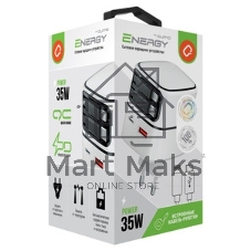 Сетевое зарядное устройство Qumo Energy PD 35Вт (Charger 0093), USB-A QC4+USB-C PD+(USB-C PD+USB 8Pin встр,кабель), белая