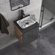 Тумба Bau Dream Blackwood 50 графит, раковина BAU Spectrum mini 47х24 смеситель для раковины высокий Hotel Black, черный, выпуск клик клак, черный
