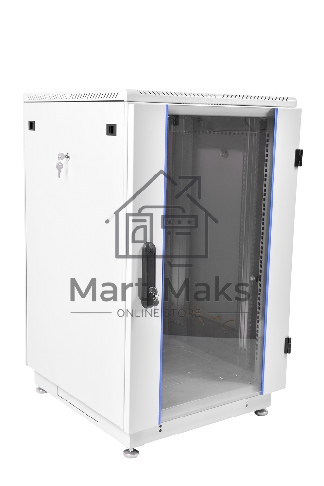Шкаф коммутационный ЦМО ШТК-М-18.6.6-1ААА 18U 600x600мм пер.дв.стекл задн.дв.стал.лист 2 бок.пан. направл.под закл.гайки 270кг серый