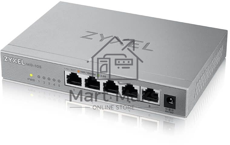 Мультигигабитный коммутатор Zyxel MG-105, 5x1/2,5GE, настольный, бесшумный