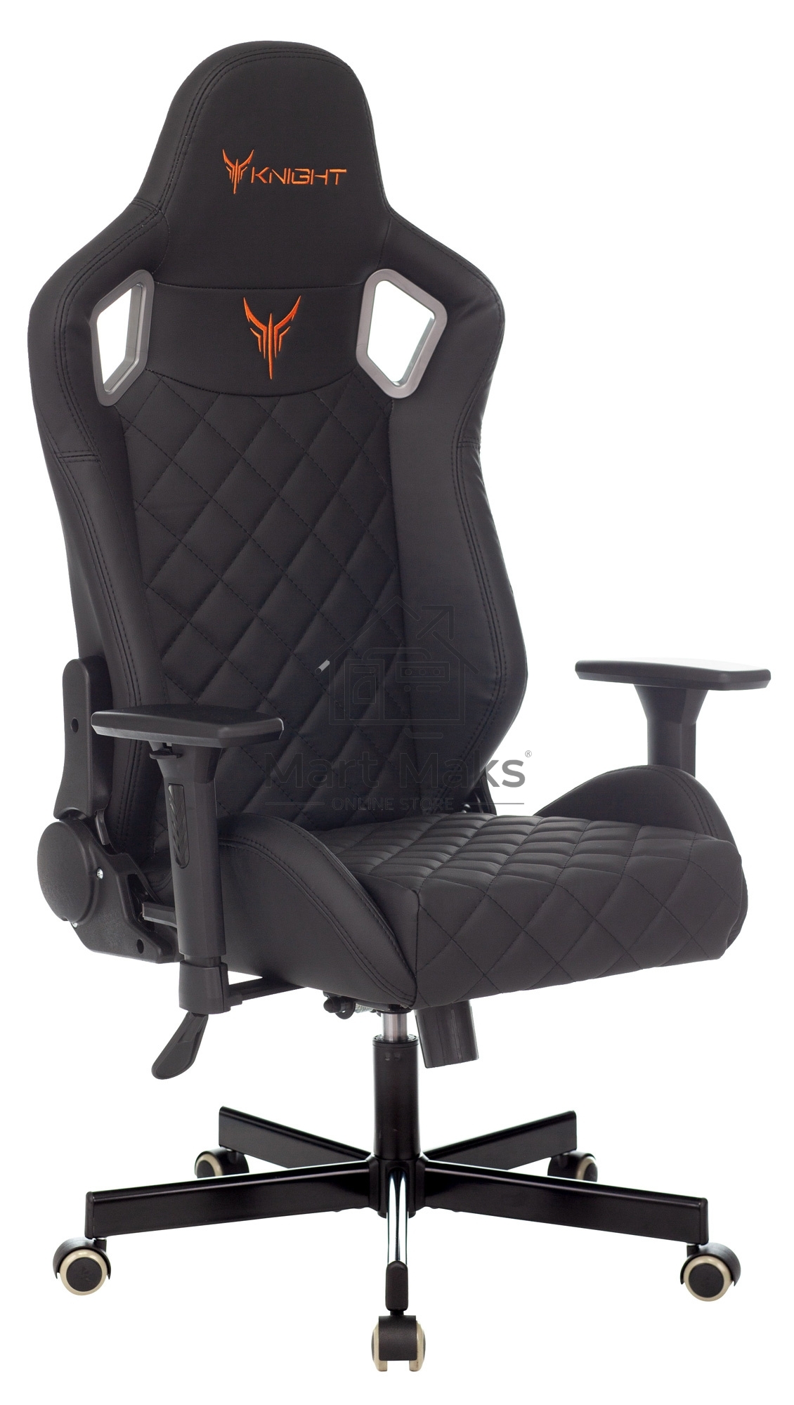 Кресло игровое Knight OUTRIDER черный, ромбик, эко.кожа, с подголов. крестовина металл