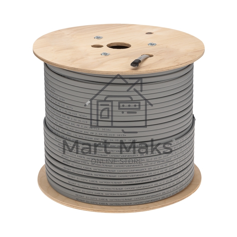 Кабель греющий (нагревательный) саморегулирующийся SRL16-2, неэкранированный, 16Вт/м, 0,9мм2/105м, 300м Rexant