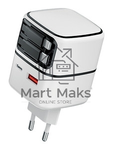 Сетевое зарядное устройство Qumo Energy PD 35Вт (Charger 0093), USB-A QC4+USB-C PD+(USB-C PD+USB 8Pin встр,кабель), белая