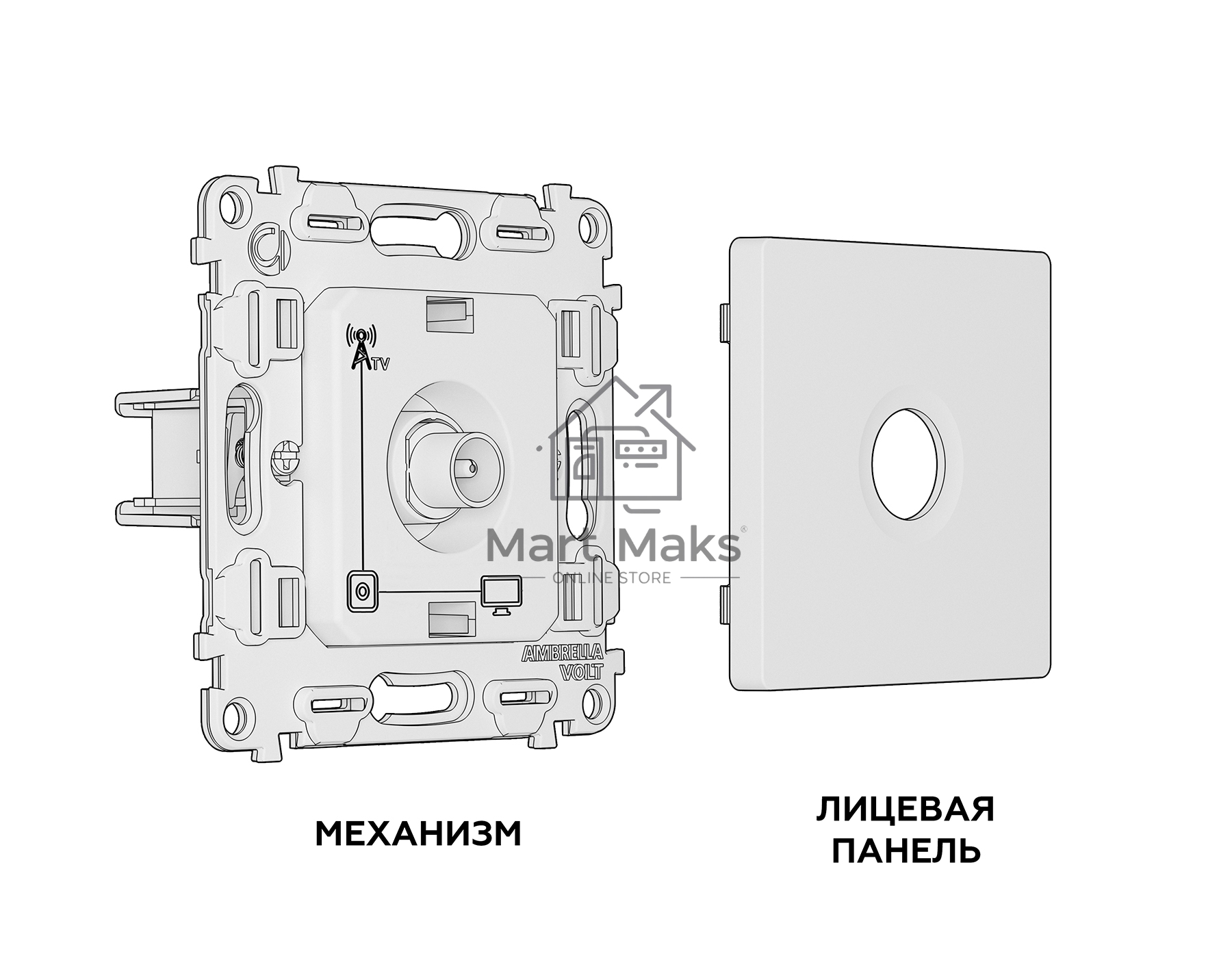 Комплект механизма TV розетки оконечной ALFA Белый матовый 50-870 MHz 1dB QUANT (AP1330, VM202) MA133010