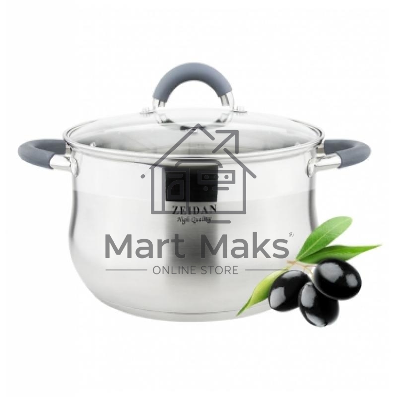 Кастрюля Zeidan Z-50253 5,1 л (Кастрюля со стеклянной крышкой - 5,1 л (O22х13.5 см), нерж.сталь, внутренняя - матовая полировка, снаружи - комбинированная полировка, шкала литража, ручки с силиконовым покрытием, КАПСУЛИРОВАННОЕ ДНО, ПОДАРОЧНАЯ УПАКОВКА С 
