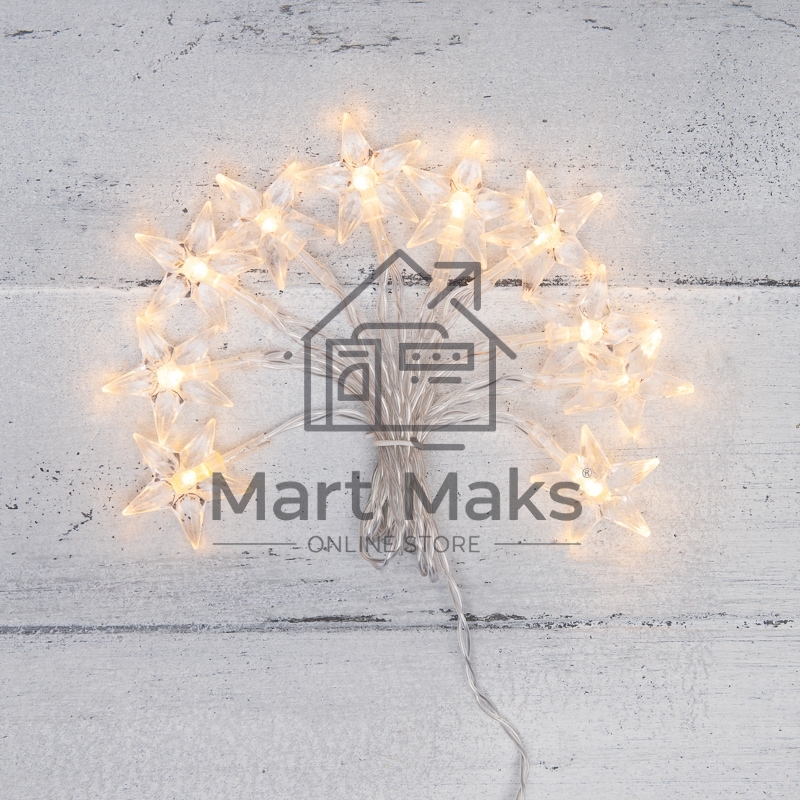 Гирлянда светодиодная «Звездочки» 1.5 м, 10 LED, прозрачный ПВХ, цвет свечения теплый белый, 2 х АА (батарейки не в комплекте) NEON-NIGHT