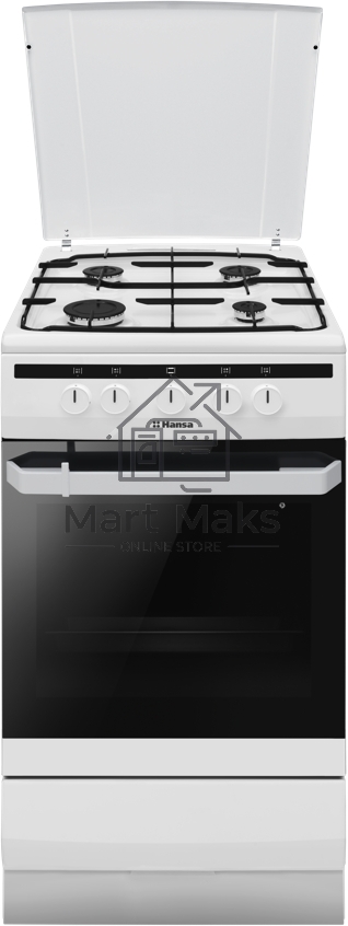 Плита газовая Hansa FCGW51003 белый, конфорок 4 шт, духовка 56 л, 50 см x 85 см x 60 см
