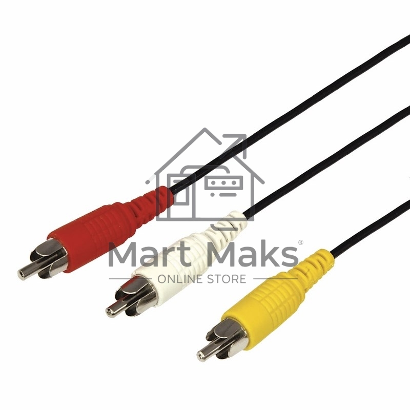 Шнур Rexant 3 RCA - 3 RCA, 5 м, черный (10 шт./уп.)