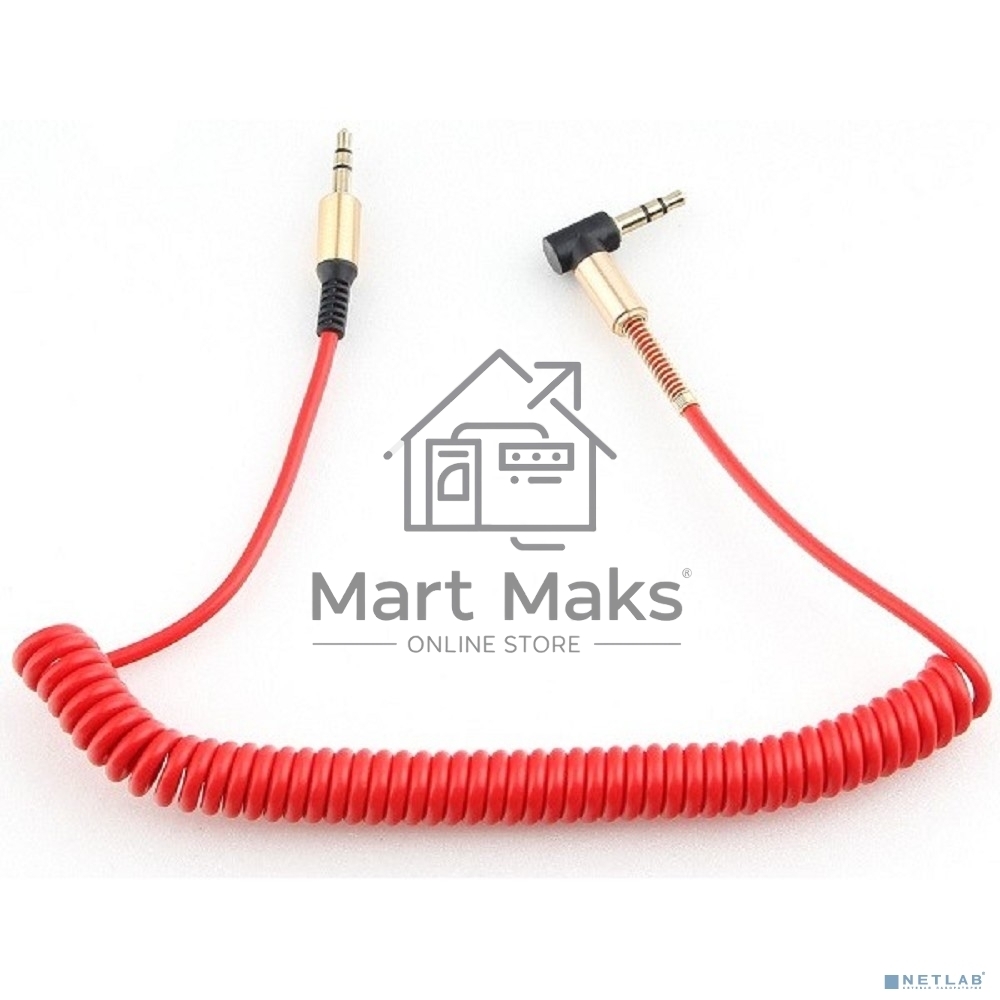 Кабель Cablexpert аудио 90˚ спиральный  CCAB-02-35MMLC-1.8MR. 3.5 Jack (M)/3.5 Jack (M), красный, 1.8м, блистер