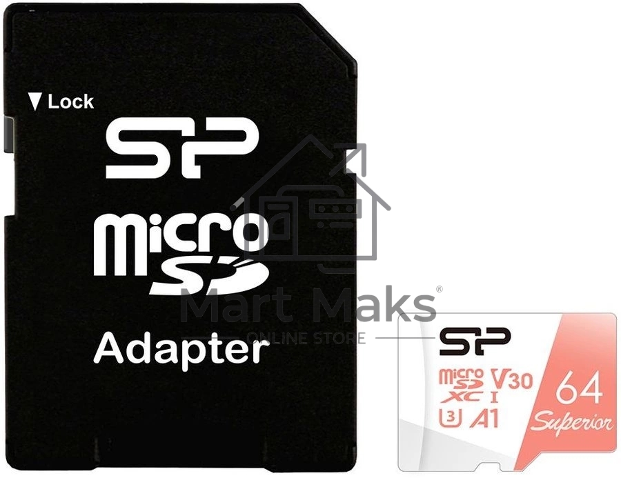 Флеш карта microSD 64Gb Silicon Power Superior A1 microSDXC Class 10 UHS-I U3 100/80 Mb/s (SD адаптер)