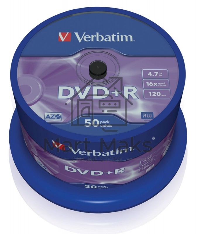 Диск DVD+R Verbatim 4.7Gb 16x Cake Box (50шт) (43550)