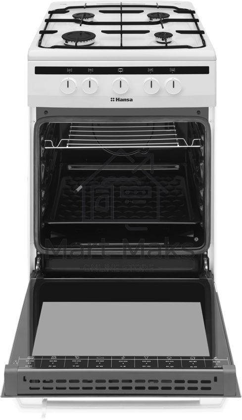 Плита газовая Hansa FCGW51003 белый, конфорок 4 шт, духовка 56 л, 50 см x 85 см x 60 см
