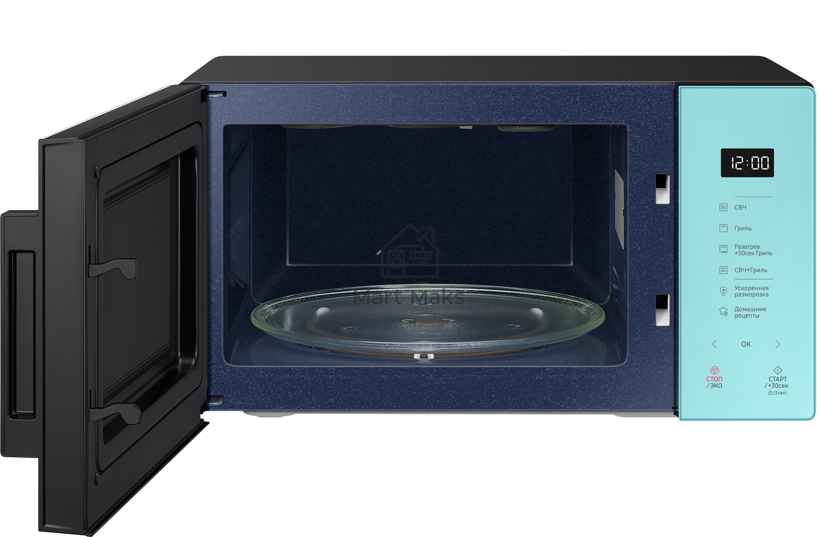 Микроволновая печь Samsung MG23T5018AN/BW голубой, 23 л, 800 Вт, переключатели - сенсор