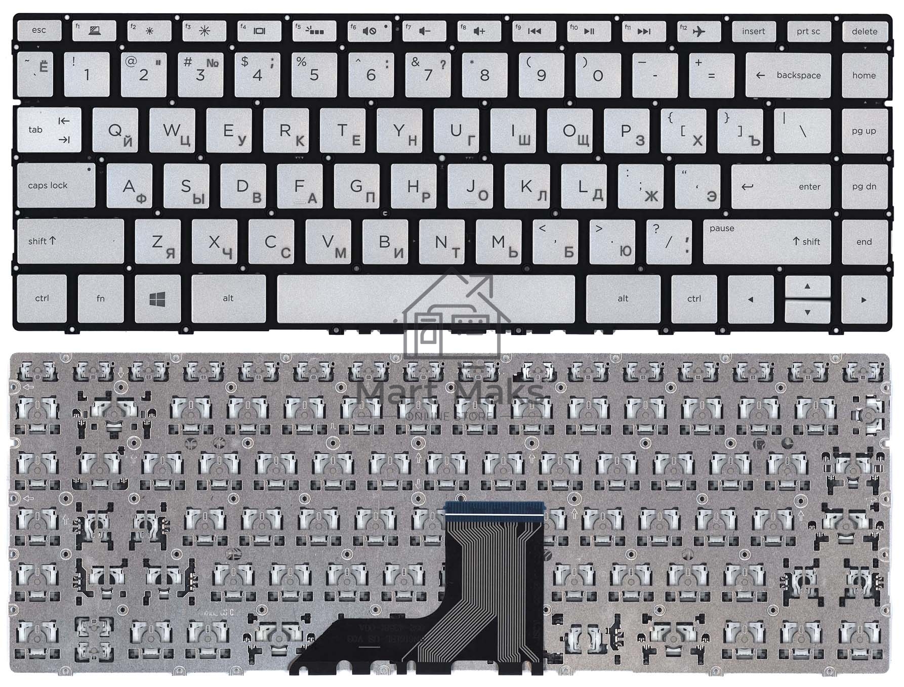 Клавиатура для ноутбука HP Envy 13-AD серебристая с подсветкой