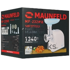 Мясорубка электрическая Maunfeld MF-232WB голубой, 1340 Вт, 1.3 кг/мин, реверс, насадки - 4