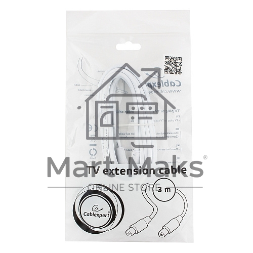 Кабель телевизионный Cablexpert CCV-515-W-3M, Coaxial M/F, белый, 3м
