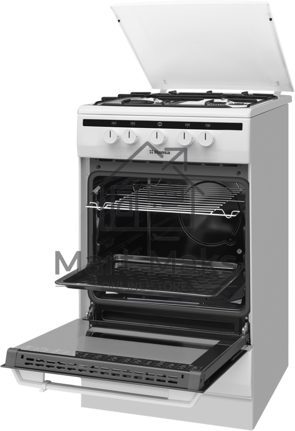 Плита газовая Hansa FCGW51003 белый, конфорок 4 шт, духовка 56 л, 50 см x 85 см x 60 см
