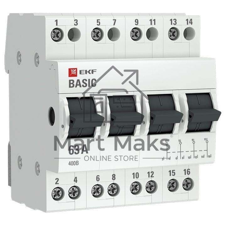 Переключатель трехпозиционный 4п 63А Basic EKF tps-4-63