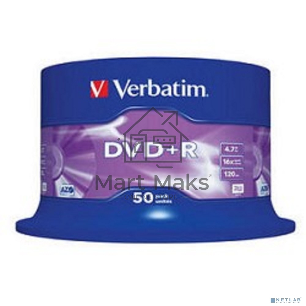 Диск DVD+R Verbatim 4.7Gb 16x Cake Box (50шт) (43550)