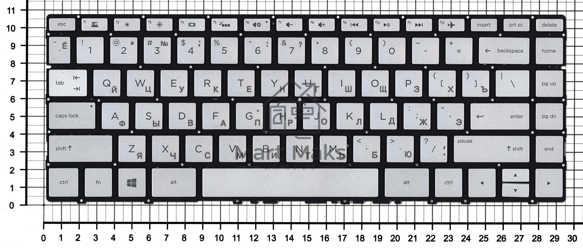 Клавиатура для ноутбука HP Envy 13-AD серебристая с подсветкой