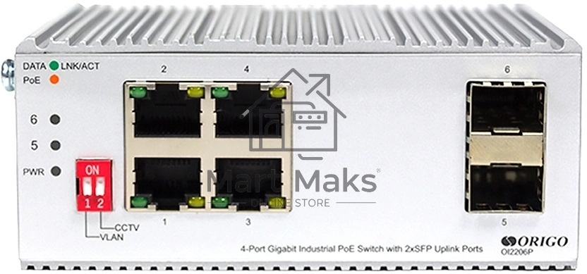 Коммутатор Unmanaged Industrial Switch 4x1000Base-T PoE, 2x1000Base-X SFP, PoE Budget 120W, Surge 4KV, -40 to 75°C