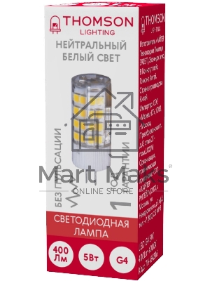 Лампа светодиодная Thomson TH-B4206 5Вт цок.:G4 капсул. 220B 4000K св.свеч.бел.нейт. (упак.:1шт)