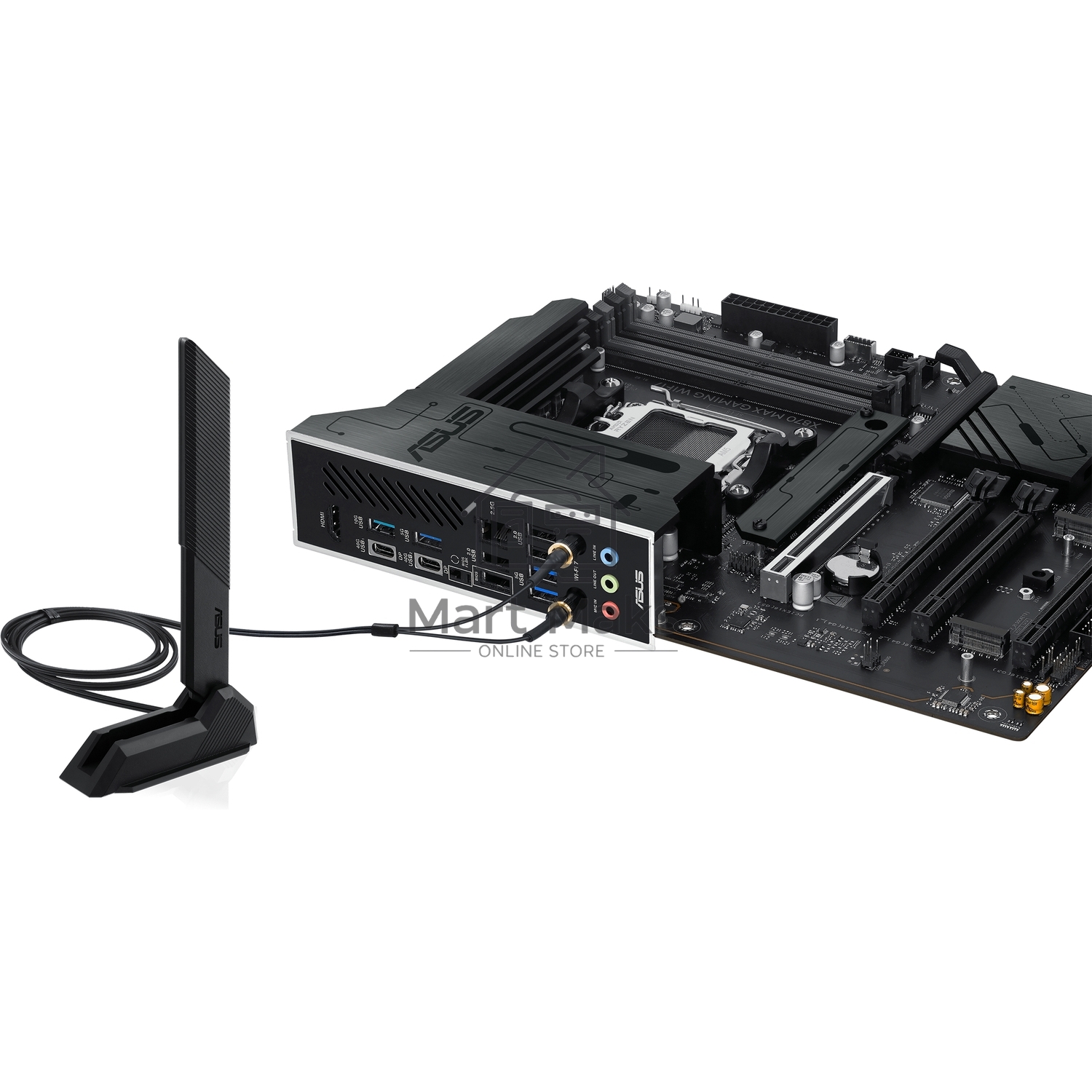 Материнская плата ASUS X870 MAX GAMING WIFI7, AM5, AMD X870, 4xDDR5, 4xSATA, 3xM.2, 1xPCIe 5.0 x16, 2xPCIe 4.0 x16, 1xPCIe x1, 1xHDMI, 2xUSB-C 40Gbps (USB4), 1xUSB-A 10Gbps, 3xUSB-A 5Gbps, 4xUSB-A 2.0, 1x2.5Gb LAN, Wi-Fi 7, Bluetooth 5.4, 3x3.5 мм, 7.1, A