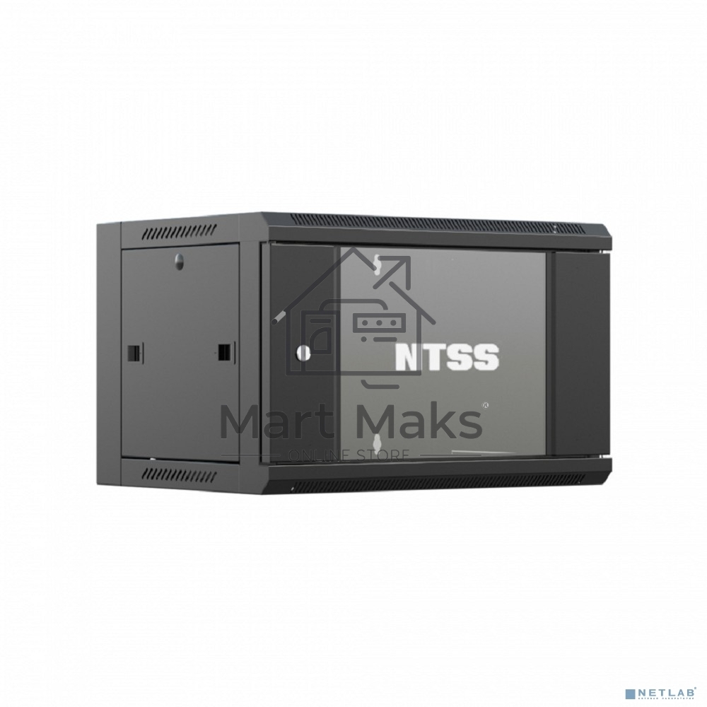 Шкаф коммутационный NTSS (NTSS-W9U6060GS-BL) настенный 9U 570x600мм пер.дв.стекл 60кг черный 22кг
