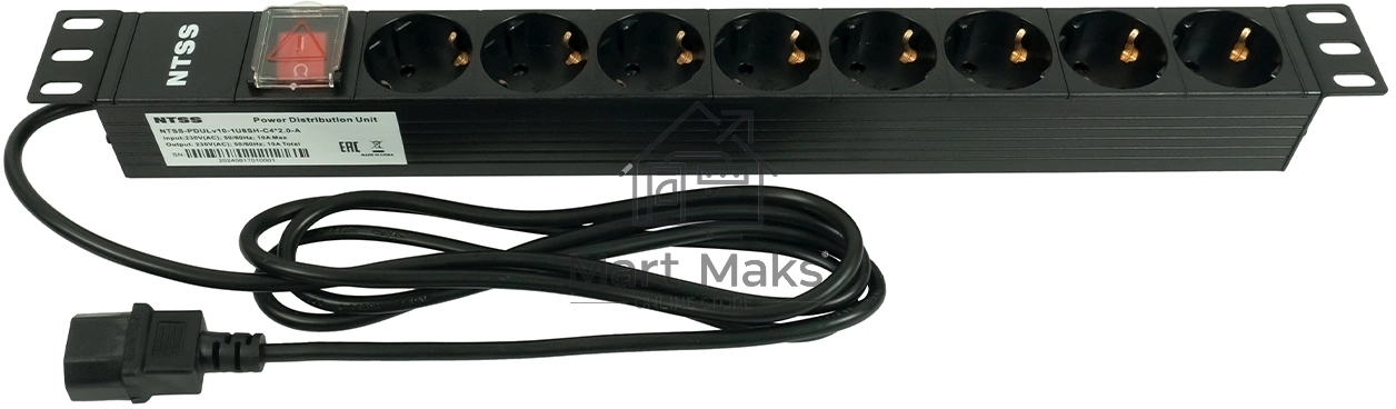 Блок распределения питания NTSS NTSS-PDU-DA1017 гор.размещ. 8xSchuko базовые 10A C14 2м
