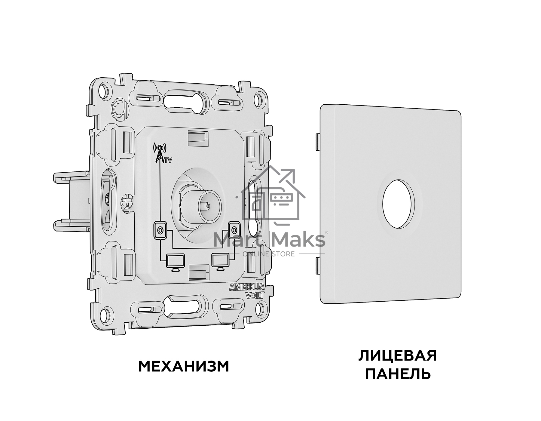 Комплект механизма TV розетки проходной ALFA Белый матовый 5-1000 MHz 4dB QUANT (AP1330, VM211) MA133030