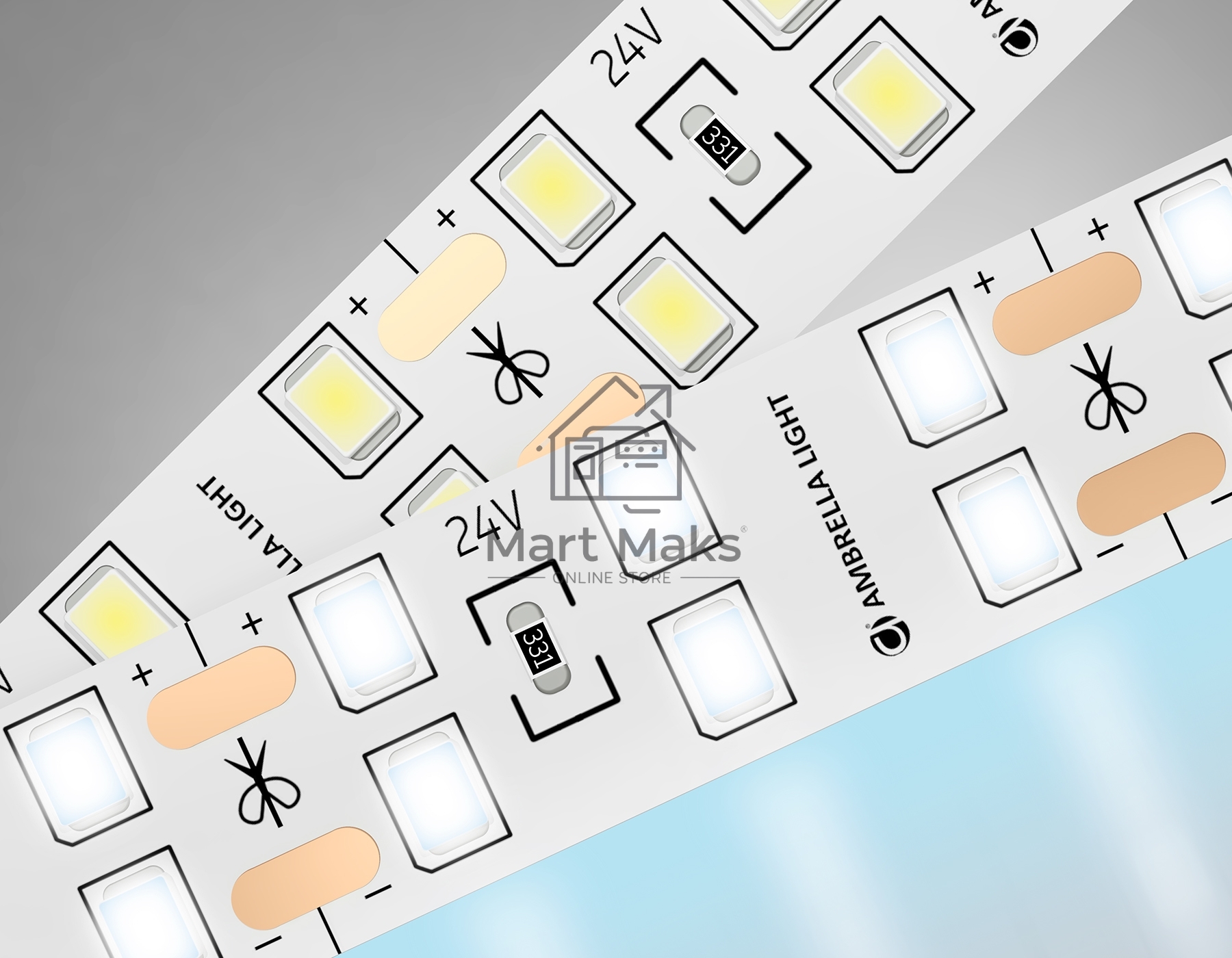 Светодиодная лента Ambrella light GS3603 2835 204Led/ 20W m/ 24V IP20 6500K/ 5000*14*1.2mm (2 конт.)