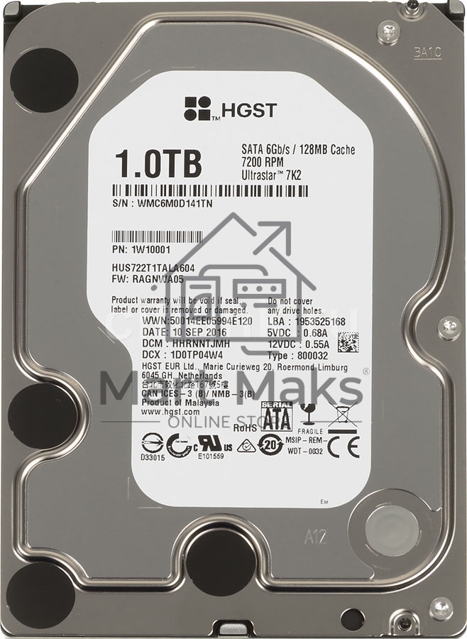 Жесткий диск Western Digital 1TB Ultrastar 7K2 (HUS722T1TALA604) Serial ATA III, 7200 rpm, 128Mb buffer