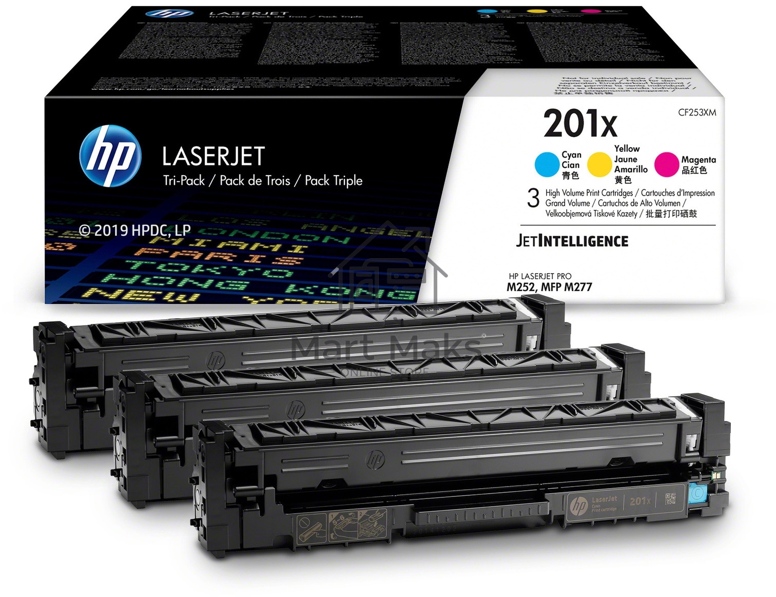 Картридж лазерный комплект HP 210X голубой/пурпурный/желтый (CF253XM) увеличенной емкости
