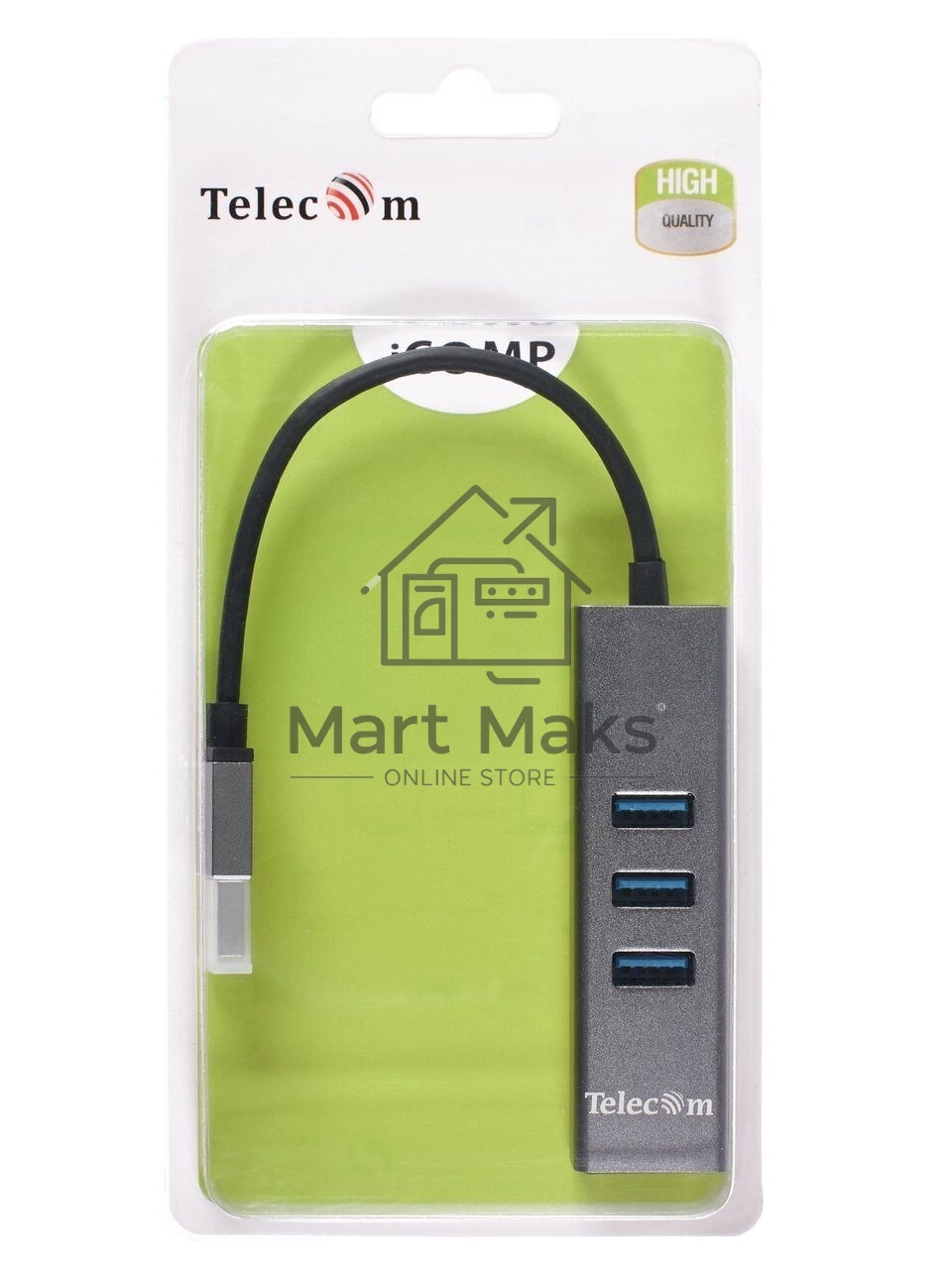 Переходник Telecom USB 3.0 - RJ-45 1000Mbps +3 USB3.0, Aluminum Shell, 0.2м TA311U