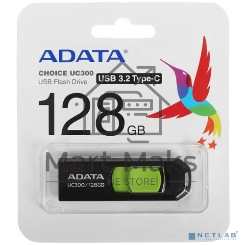 Флешка USB R/W ADATA R/W 128Gb Type-C UC300 ACHO-UC300-128G-RBK/GN USB3.2 черный/зеленый