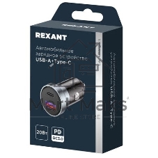 Автомобильное зарядное устройство c двумя портами Rexant (USB-C + USB-A) c LED-подсветкой, 68Вт