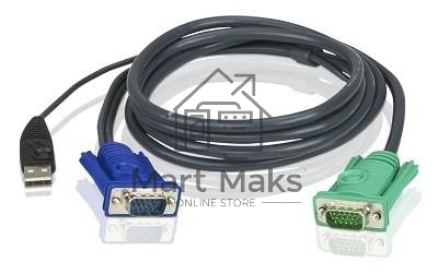 Шнур, мон+клав+мышь USB ATEN, SPHD15=>HD DB15+USB A-Тип, Male-2xMale, 8+4 проводов, опрессованный, 1.8 метр., черный, (2L-5202U)
