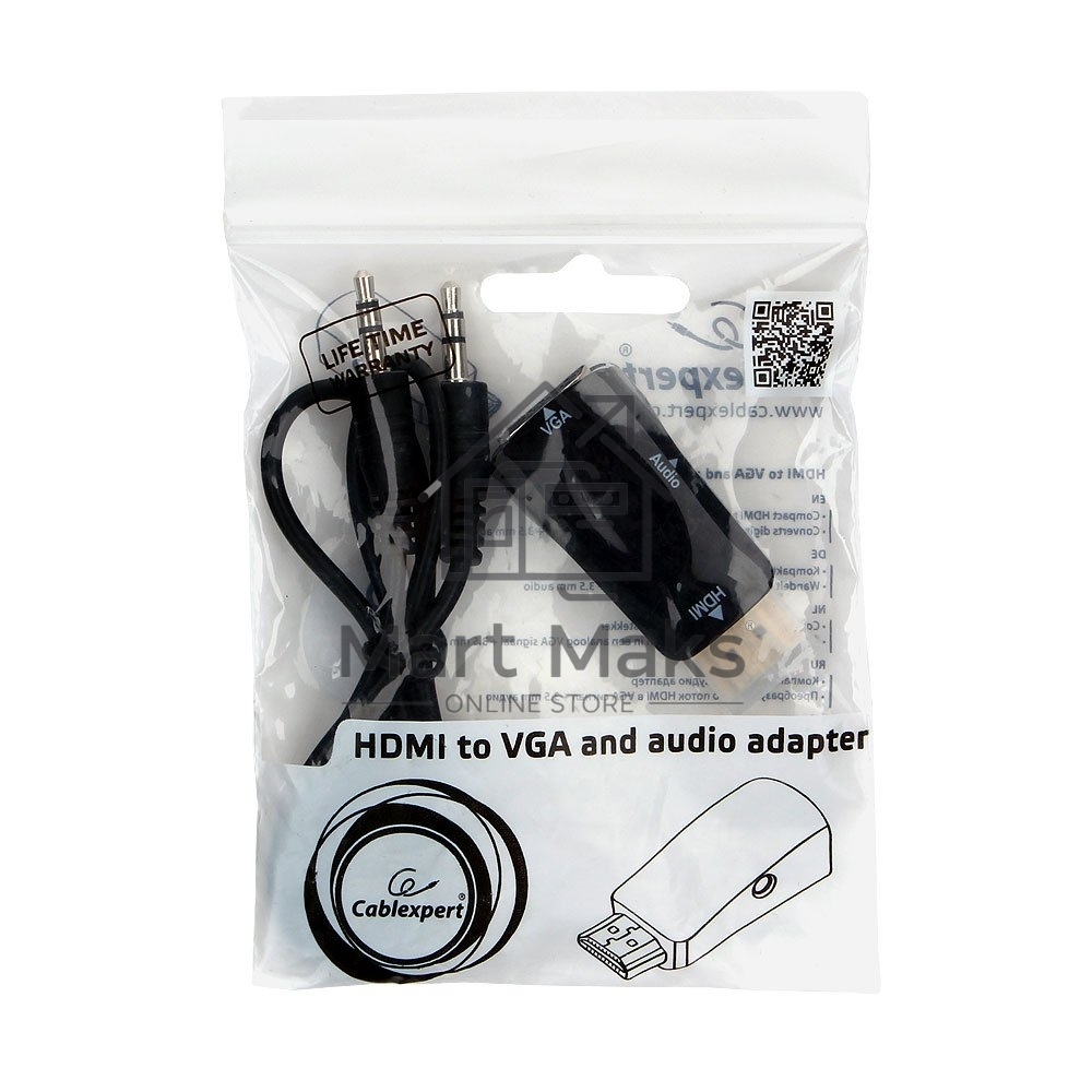 Переходник HDMI-VGA Cablexpert A-HDMI-VGA-02, 19M/15F, Jack3.5 аудиовыход