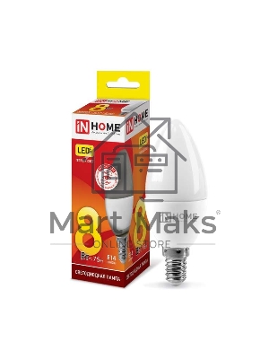 Лампа светодиодная LED-СВЕЧА-VC 8Вт 230В E14 3000К 720лм IN HOME 4690612020426