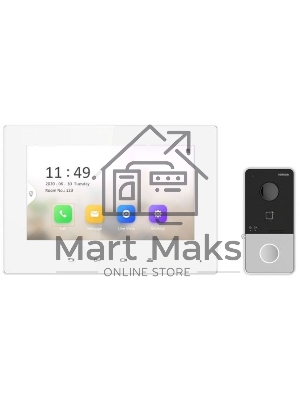 Комплект гибридной видеодомофонии, Включаются устройства:, DS-D100P, VDP-H3212W, 1 блок питания 12В, Работа с Hik-Connect